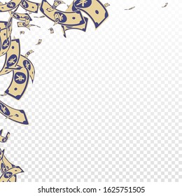 Chinese yuan notes falling. Messy CNY bills on transparent background. China money. Divine vector illustration. Enchanting jackpot, wealth or success concept.