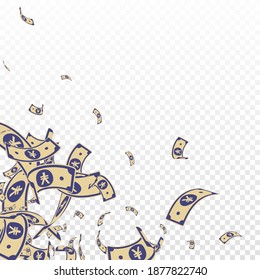 Chinese yuan notes falling. Messy CNY bills on transparent background. China money. Ecstatic vector illustration. Symmetrical jackpot, wealth or success concept.
