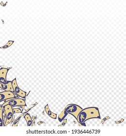 Chinese yuan notes falling. Messy CNY bills on transparent background. China money. Divine vector illustration. Creative jackpot, wealth or success concept.