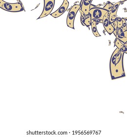 Chinese yuan notes falling. Messy CNY bills on white background. China money. Divine vector illustration. Imaginative jackpot, wealth or success concept.