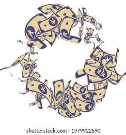 Chinese yuan notes falling. Messy CNY bills on white background. China money. Ecstatic vector illustration. Cute jackpot, wealth or success concept.