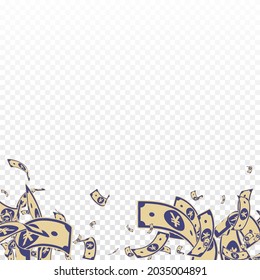 Chinese yuan notes falling. Messy CNY bills on transparent background. China money. Divine vector illustration. Authentic jackpot, wealth or success concept.