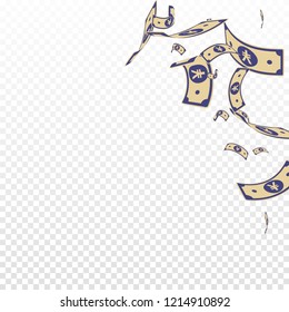 Chinese yuan notes falling. Random CNY bills on transparent background. China money. Elegant vector illustration. Terrific jackpot, wealth or success concept.