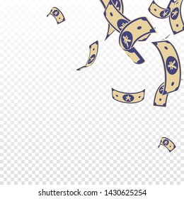 Chinese yuan notes falling. Random CNY bills on transparent background. China money. Elegant vector illustration. Exceptional jackpot, wealth or success concept.