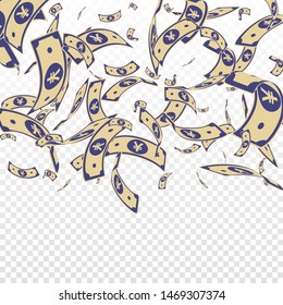 Chinese yuan notes falling. Random CNY bills on transparent background. China money. Elegant vector illustration. Noteworthy jackpot, wealth or success concept.