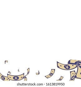Chinese yuan notes falling. Random CNY bills on white background. China money. Divine vector illustration. Bewitching jackpot, wealth or success concept.