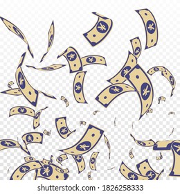 Chinese yuan notes falling. Random CNY bills on transparent background. China money. Divine vector illustration. Terrific jackpot, wealth or success concept.