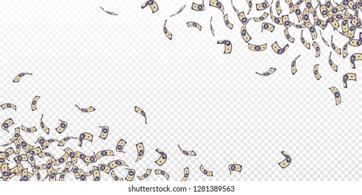 Chinese yuan notes falling. Small CNY bills on transparent background. China money. Eminent vector illustration. Brilliant jackpot, wealth or success concept.