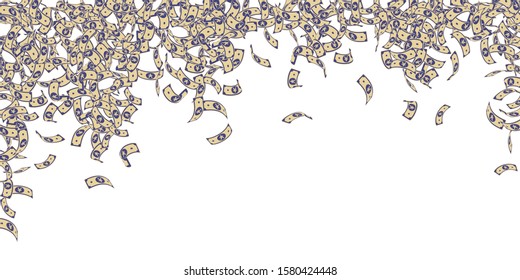 Chinese yuan notes falling. Small CNY bills on white background. China money. Eminent vector illustration. Ecstatic jackpot, wealth or success concept.