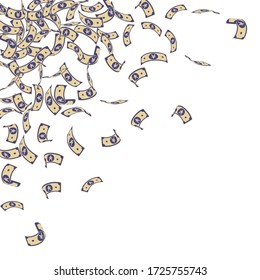 Chinese yuan notes falling. Small CNY bills on white background. China money. Elegant vector illustration. Decent jackpot, wealth or success concept.