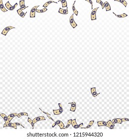 Chinese yuan notes falling. Sparse CNY bills on transparent background. China money. Divine vector illustration. Sightly jackpot, wealth or success concept.