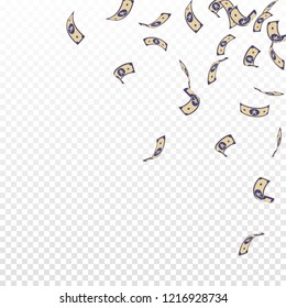 Chinese yuan notes falling. Sparse CNY bills on transparent background. China money. Elegant vector illustration. Fair jackpot, wealth or success concept.