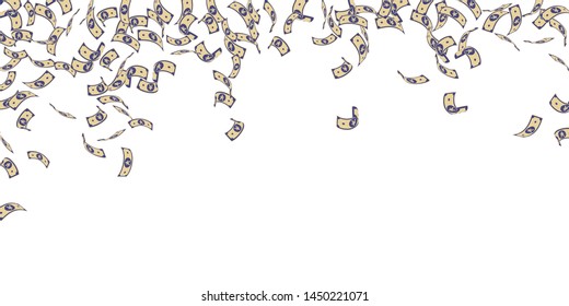 Chinese yuan notes falling. Sparse CNY bills on white background. China money. Eminent vector illustration. Enchanting jackpot, wealth or success concept.