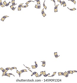 Chinese yuan notes falling. Sparse CNY bills on white background. China money. Divine vector illustration. Splendid jackpot, wealth or success concept.