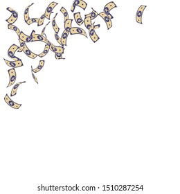 Chinese yuan notes falling. Sparse CNY bills on white background. China money. Elegant vector illustration. Splendid jackpot, wealth or success concept.