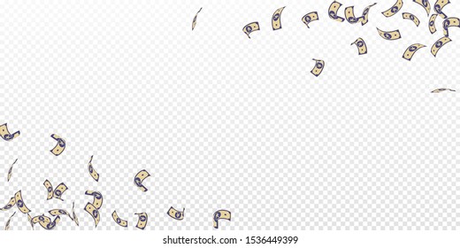 Chinese yuan notes falling. Sparse CNY bills on transparent background. China money. Eminent vector illustration. Classic jackpot, wealth or success concept.