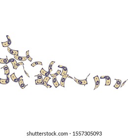 Chinese yuan notes falling. Sparse CNY bills on white background. China money. Elegant vector illustration. Grand jackpot, wealth or success concept.