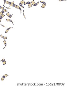 Chinese yuan notes falling. Sparse CNY bills on white background. China money. Divine vector illustration. Extraordinary jackpot, wealth or success concept.
