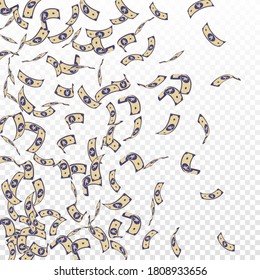 Chinesische Yuan-Noten fallen. Sparse CNY-Scheine auf transparentem Hintergrund. China-Geld. Dramatische Vektorgrafik. Unberührter Jackpot, Reichtum oder Erfolgskonzept.