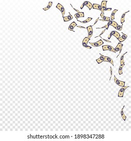 Chinese yuan notes falling. Sparse CNY bills on transparent background. China money. Elegant vector illustration. Valuable jackpot, wealth or success concept.