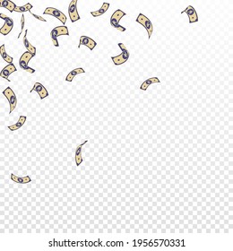 Chinese yuan notes falling. Sparse CNY bills on transparent background. China money. Elegant vector illustration. Delightful jackpot, wealth or success concept.