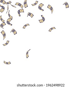 Chinese yuan notes falling. Sparse CNY bills on white background. China money. Elegant vector illustration. Divine jackpot, wealth or success concept.
