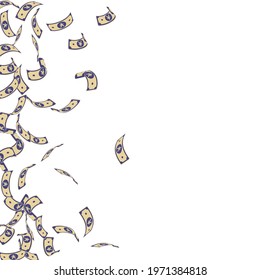Chinese yuan notes falling. Sparse CNY bills on white background. China money. Ecstatic vector illustration. Marvelous jackpot, wealth or success concept.