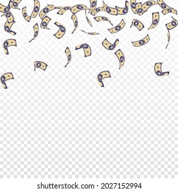 Chinese yuan notes falling. Sparse CNY bills on transparent background. China money. Ecstatic vector illustration. Splendid jackpot, wealth or success concept.