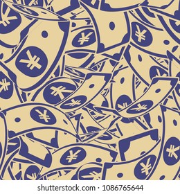 Chinese yuan notes seamless pattern. Scattered CNY bills. China big flying money. Jackpot, wealth or success concept. Vector illustration.