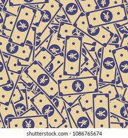 Chinese yuan notes seamless pattern. Scattered CNY bills. China cartoon flat money. Jackpot, wealth or success concept. Vector illustration.