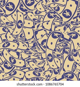 Chinese yuan notes seamless pattern. Scattered CNY bills. China cartoon flying money. Jackpot, wealth or success concept. Vector illustration.