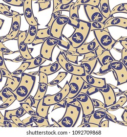 Chinese yuan notes seamless pattern. Scattered CNY bills. China random flying money. Jackpot, wealth or success concept. Vector illustration.