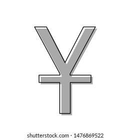 Chinese Yuan sign. Black line icon with gray shifted flat filled icon on white background. Illustration.