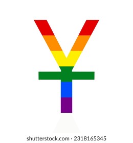 Chinese Yuan sign. Rainbow gay LGBT rights colored Icon at white Background. Illustration.