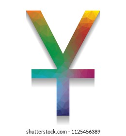 Chinese Yuan sign. Vector. Colorful icon with bright texture of mosaic with soft shadow on white background. Isolated.