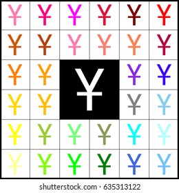 Chinese Yuan sign. Vector. Felt-pen 33 colorful icons at white and black backgrounds. Colorfull.