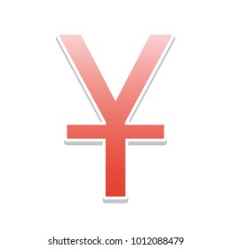 Chinese Yuan sign. Vector. Reddish icon with white and gray shadow on white background. Isolated.