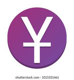 Chinese Yuan sign. Vector. White icon with flat shadow on purpureus circle at white background. Isolated.