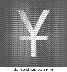Chinese Yuan sign. Vector. White knitted icon on gray knitted background. Isolated.