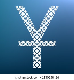 Chinese Yuan sign. Vector. White textured icon at lapis lazuli gradient background.