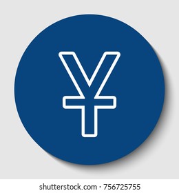 Chinese Yuan sign. Vector. White contour icon in dark cerulean circle at white background. Isolated.