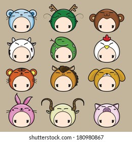 Chinese Zodiac. 12 Animals icon set.