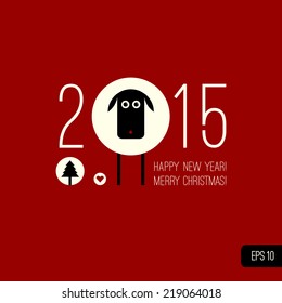 Chinese Zodiac 2015 - Year of the Sheep (Ram, Goat). Vector sheep, christmas tree, heart icons. Vector illustration in flat style. Merry Christmas design element. Happy New year background.