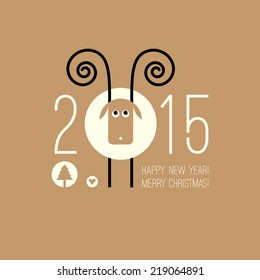 Chinese Zodiac 2015 - Year of the Sheep (Ram, Goat). Vector sheep, christmas tree, heart icons. Vector illustration in flat style. Merry Christmas design element. Happy New year background.