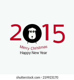 Chinese Zodiac 2015 - Year of the Sheep (Ram, Goat). Flat style. Merry Christmas decoration. Happy New year background. Design element