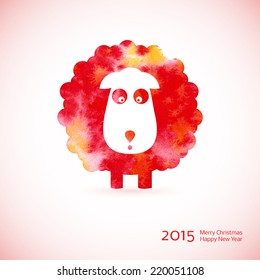 Chinese Zodiac 2015 - Year of the Sheep (Ram, Goat).Watercolor. Merry Christmas decoration. Happy New year background. Design element