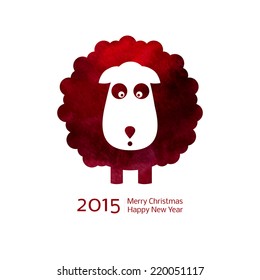 Chinese Zodiac 2015 - Year of the Sheep (Ram, Goat).Watercolor. Merry Christmas decoration. Happy New year background. Design element