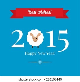 Chinese Zodiac 2015 - Year of Sheep (or Goat). Flat design style. Happy New Year greetings card or background . Vector illustration