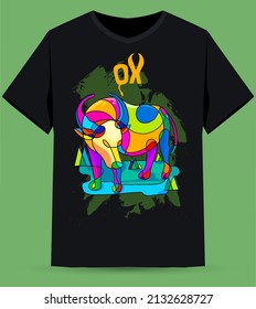 Chinese zodiac abstract colored ox is suitable for screen printing