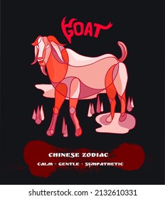 Chinese zodiac abstract red goat is suitable for screen printing svg
